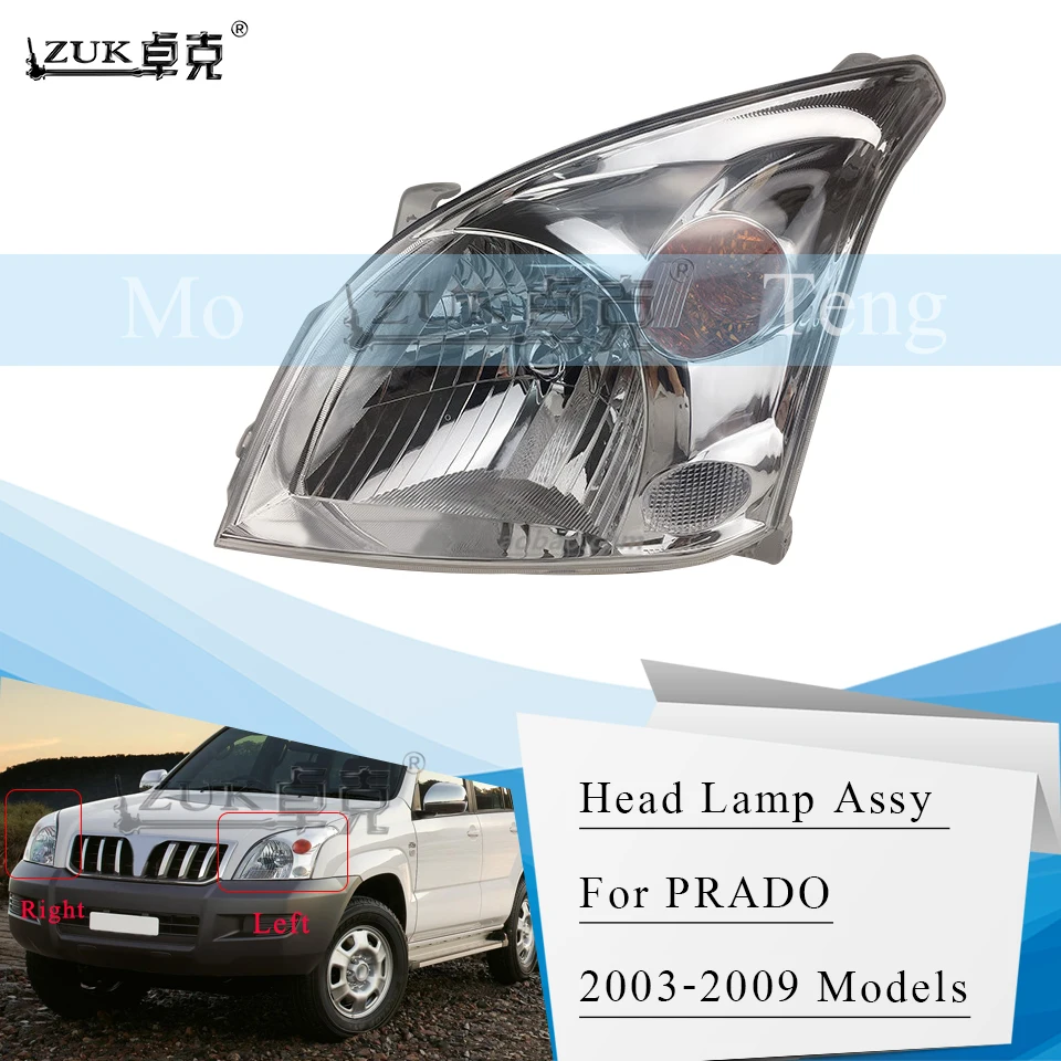 ZUK передняя фара в сборе для TOYOTA Land Cruiser Prado 2003 2004 2005 2006 2007 2008 2009 для Prado 2700 4000 галогенные лампы