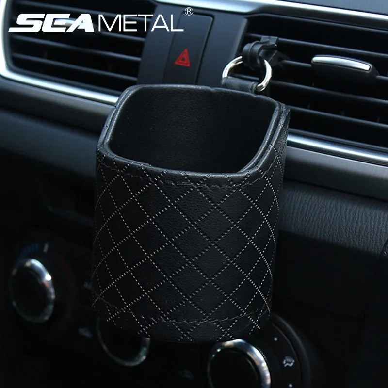 

Car Storage Box Air Vent Outlet Storage Bag Leather Car Mobile Phone Holder Storage Bags Organizer Automobile Hanging Trash Box