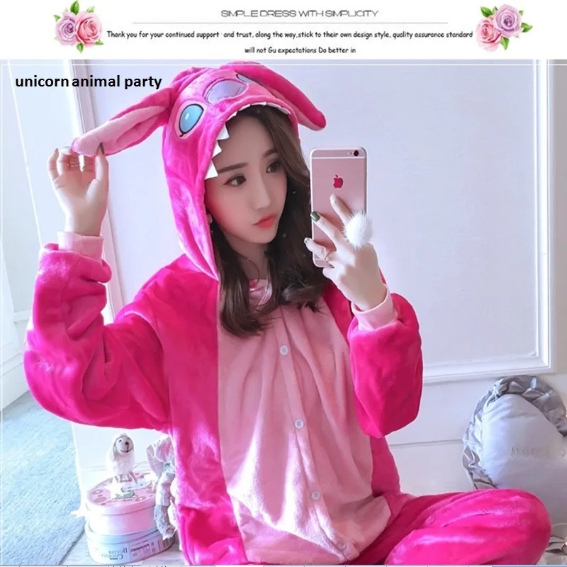 

Halloween Kigurumi Onesie Cosplay Winter Wholesale Animal red Stitch Adult Unisex Hooded Sleepwear Adult pajamas jumpsuit Pyjama