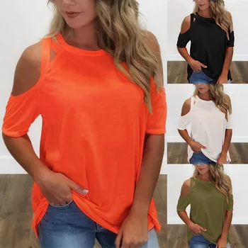 

Women O Neck T-shirt Short Sleeves Crossed Off Shoulder Summer Tops Tee XRQ88
