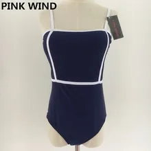 Розовый Ветер корейский стиль сплошной Королевский Синий Цельный купальник монокини Женский бандо цельный купальный костюм для молодых девушек