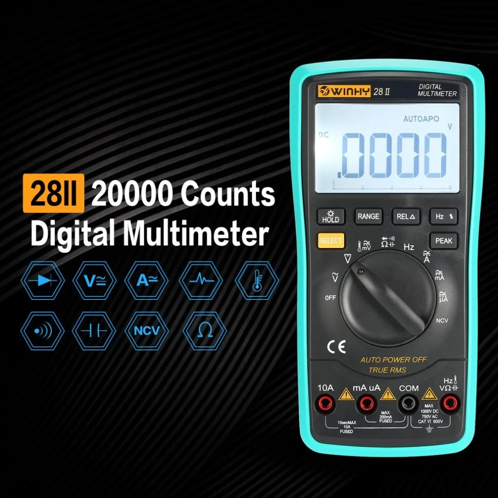 

Digital Multimeter True RMS AC/DC Volt Amp Ohm Capacitance Temperature Diode NCV Continuity Testing Meter 28II 20000 Counts