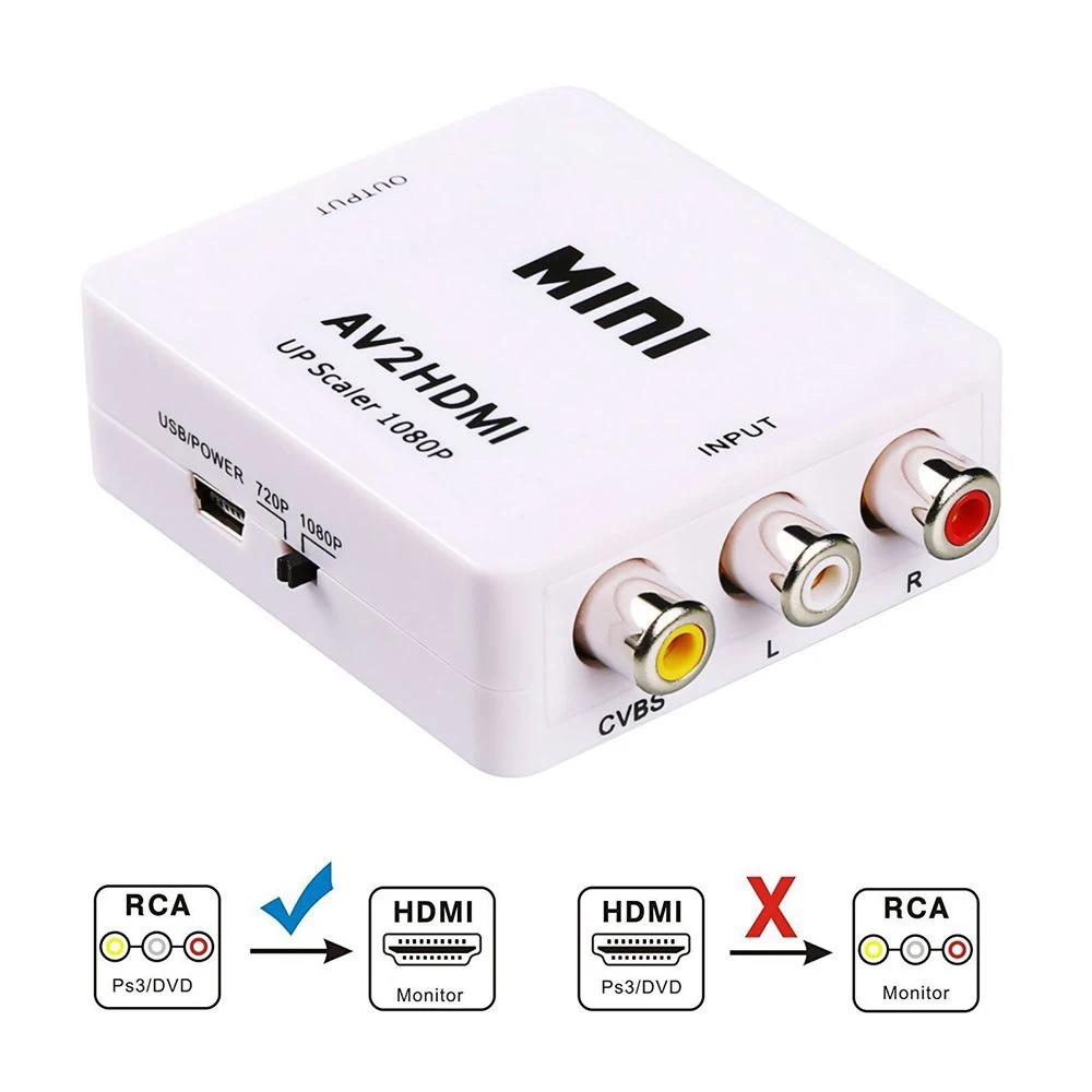 

RCA to HDMI 1080P Mini RCA Composite CVBS AV to HDMI Video Audio Converter Adapter Support PAL/NTSC for Laptop Xbox PS4 PS3 TV