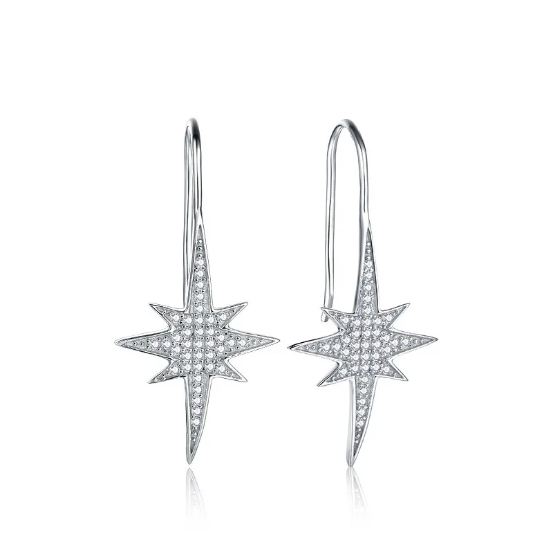 

2019 New Fashion 925 Sterling Silver Zircon Shape of Star Drop Earrings Luxury Style For Women