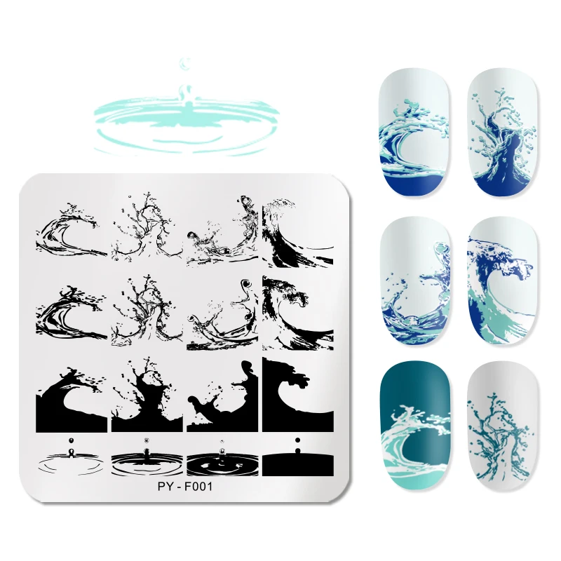 

PICT YOU Nail Stamping Plates Square Overprint Wave Series Nail Art Image Stamp Stainless Steel Stencils Nail Tools F001