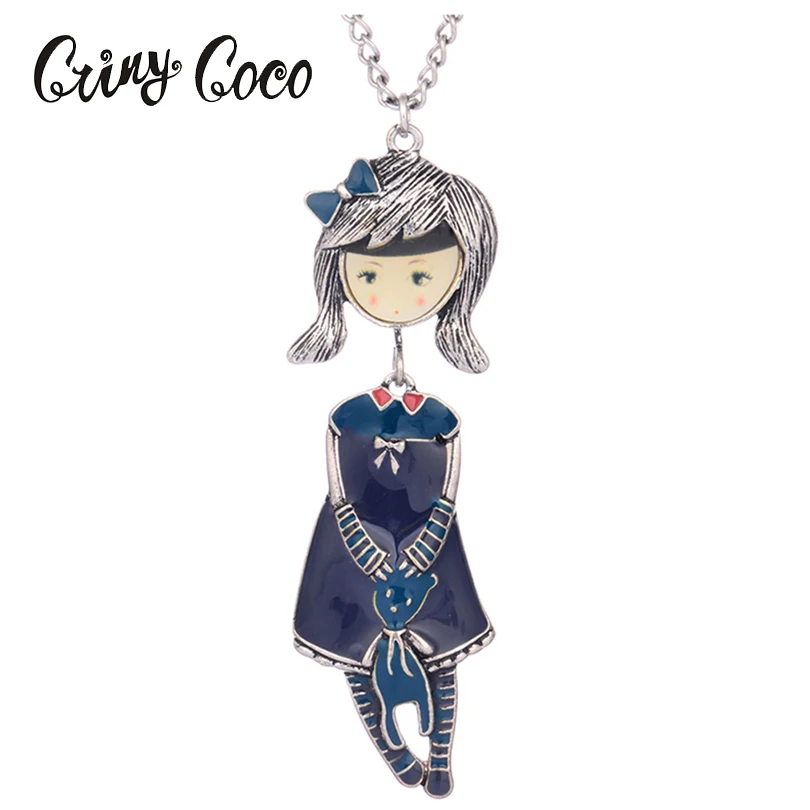 

Doll Necklaces Sliver Color Chain Pendant Alloy Vintage Cute Girls Women Accessories Trendy Charms Princess Jewelry Necklace