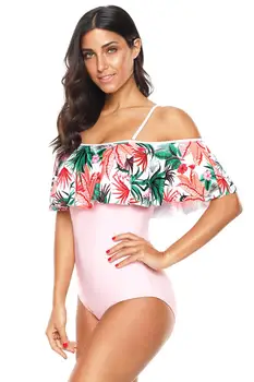 

2019Sexy Off The Shoulder Print Swimwear Plus Size Women One Piece Swimsuit Female Bathing Suit Ruffle Monokini Swim Wear 3XL