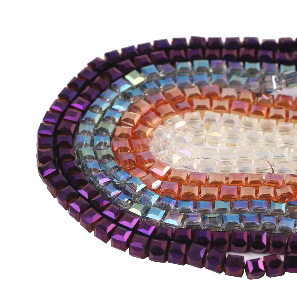 

ZHUBI Supplies For Jewelry Chinese Plated Square 4/6/8/10mm Faceted Glass Cube Bead Fits Women Bracelet & Bangle DIY Accessories