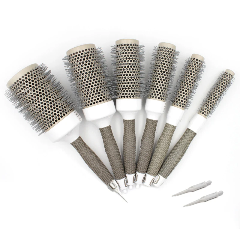 

6pcs/set Creramic Round Lonic Brush with Hairpin Roller Comb Massage Scalp Aluminum Tube Round Barrel Curly Hair Comb Brush 1345