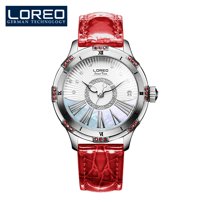 

LOREO high quality business mechanical corrosion resistant automatic mechanical Pearl dial inlay diamond sapphire elegant watch