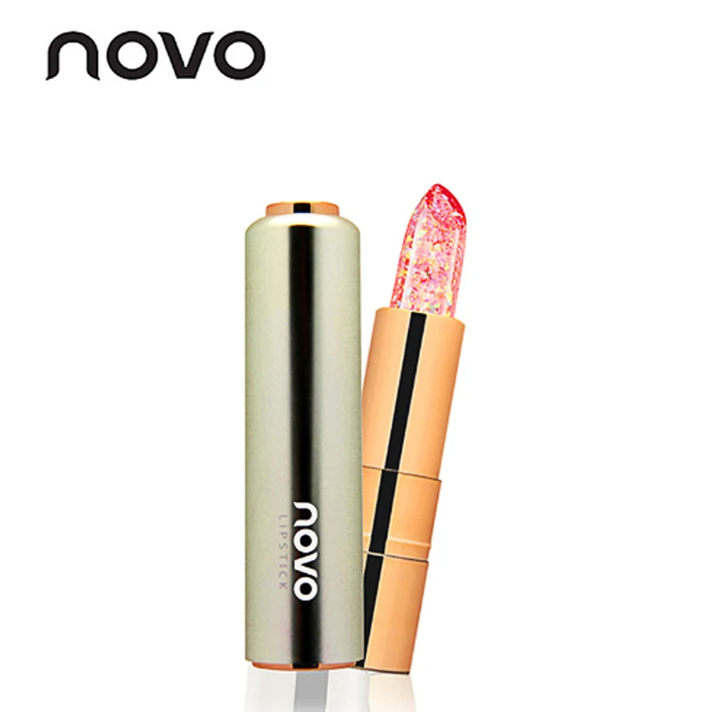 

NOVO Brand Jelly Flower Gold foil Transparent Color Balm Lipstick Persistent MoisturizingNude Labial Baton Makeup Lip Gloss