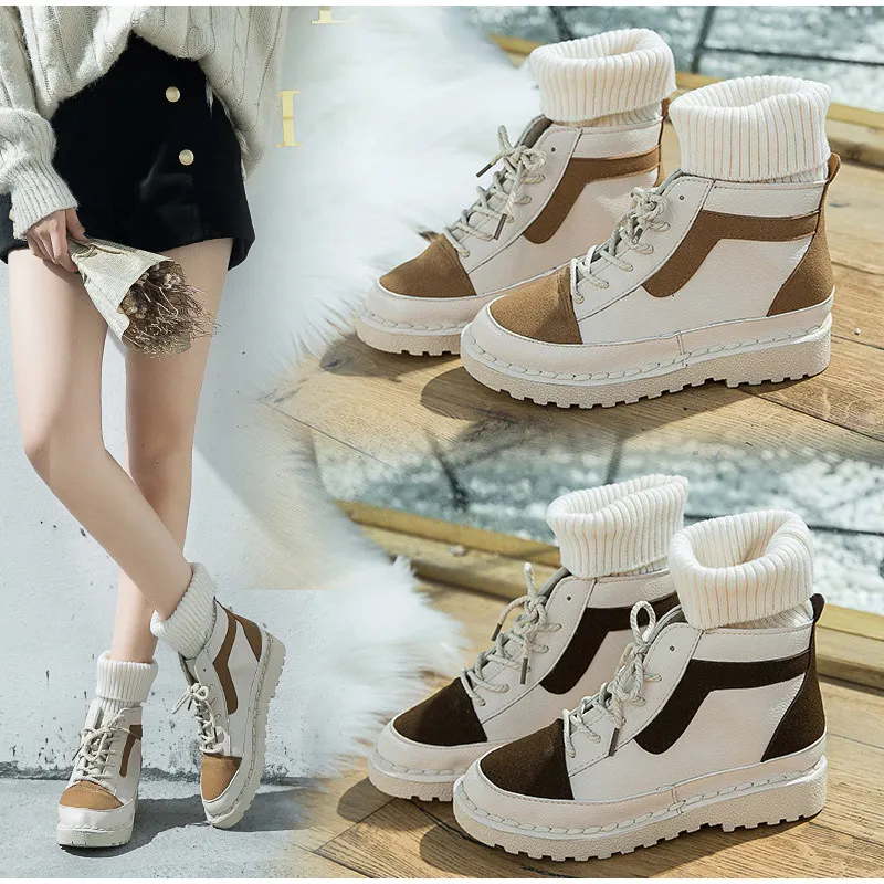 OLOMM new women's ankle boots warm winter plush women's socks motorcycle boots women's lace