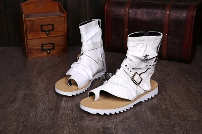 Г. Летние новые дизайнерские туфли для мужчин кожаные сандалии модные летние сандалии-гладиаторы до щиколотки обувь на толстой подошве - Цвет: Белый