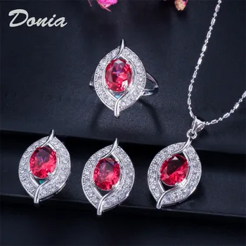 

Donia jewelry Fashion oval zircon earrings necklace ring three-piece wedding jewelry women's banquet set gift