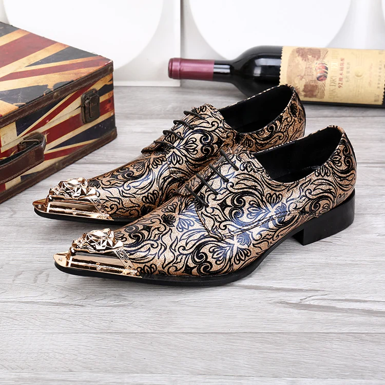 Floral Mens Wedding Dress Shoe Lace Shoes Genuine Leather Oxfords Shoes