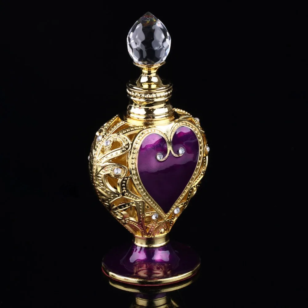 Парфюмерный флакон со стразами в форме сердца из сплава, винтажный фиолетовый металлический декор, пустая ароматическая бутылка для воды, свадебный сувенир, подарок для девушек