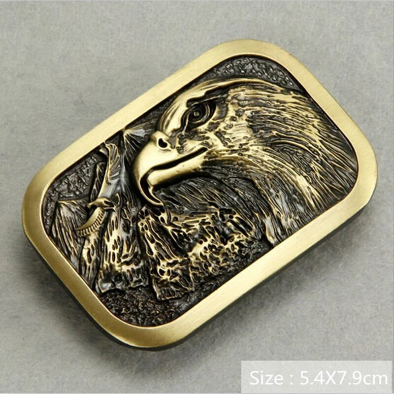 New Style Solid brass Eagle belt buckle 5.4*7.9cm Rectangular Bronze