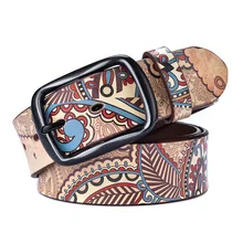 YIFEI Designer Luxury Female Waist Strap Brand Real Genuine Leather Graffiti Punk Women Men Flower Belts for Jeans Pants