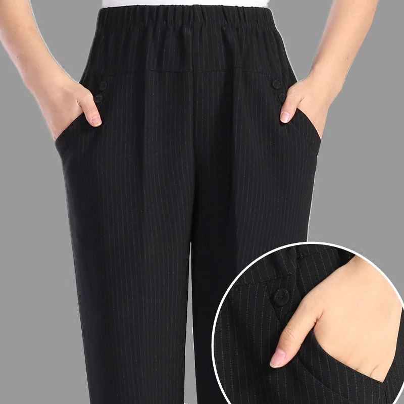 

New Fashion Spring Autumn Middle Aged Women Pants High Waist Casual Pants Ladies Elegant Silm Plus Size Trousers