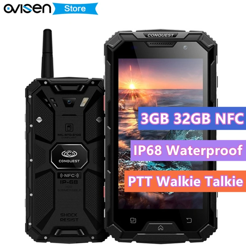 

Conquest S8 PTT Walkie Talkie Smartphone MTK6753 3GB 32GB 5 Inch Celular 6000mAh Android 7.0 NFC Rugged waterproof Mobile Phone