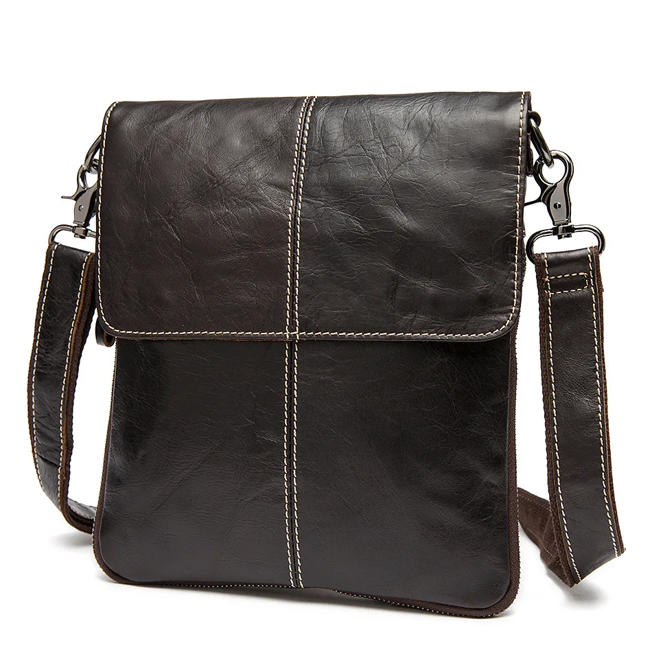 Factory direct Genuine Leather Men Bags casual soft surface solid color Messenger bag flip vertical shoulder bags