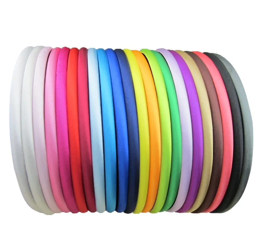 

20Pcs/lot 20Color High Quality Head Hoop Satin Covered Coloured Plastic Headbands Women narrow Hair Band Accessories 553