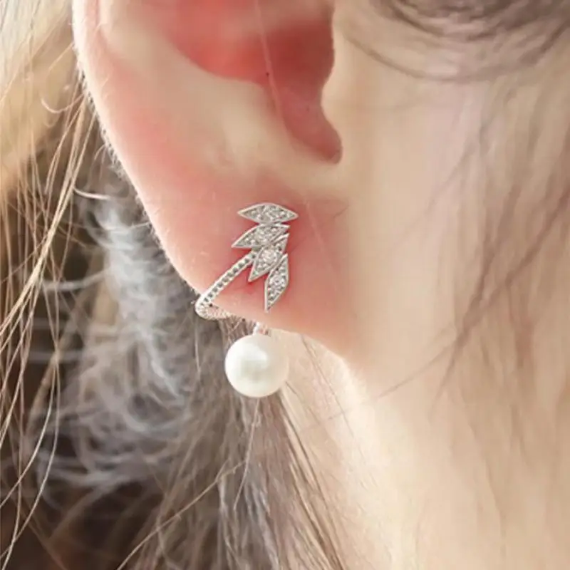 

New Stylish Exquisite Horse-eye Rhinestone Pearl Earrings, Leaves Personalized High-end Earrings Women's Jewelry Gift Oorbellen
