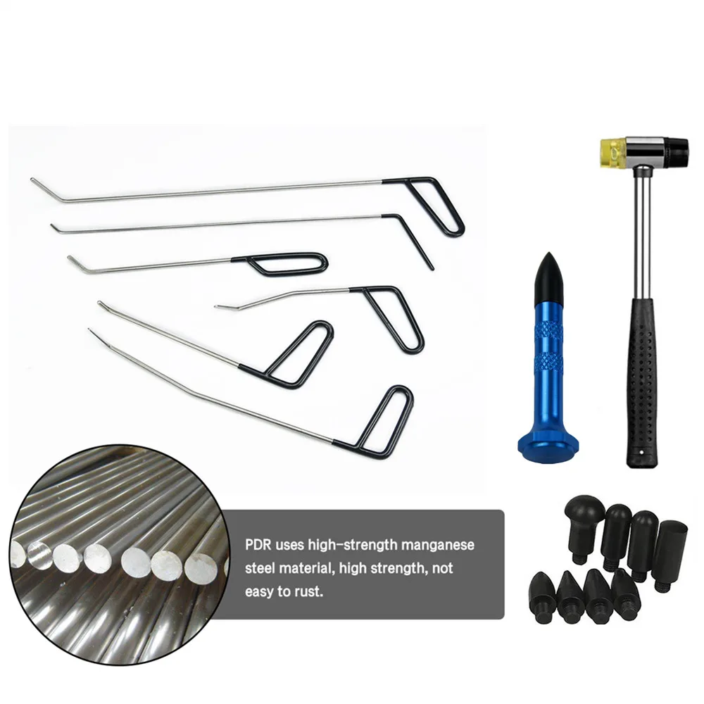 

PDR TOOLS Car Auto Body Dent Removal Pdr Rod Tool Kit- Hail and Door Ding Repair Starter with Dent Hummer Aluminum Tap Down