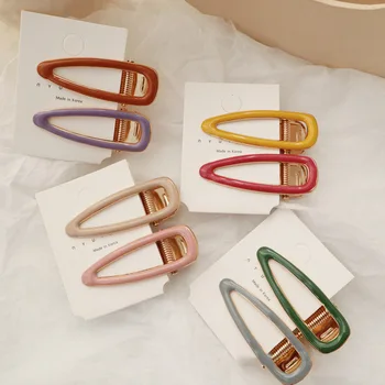 

2PCS Korea Resin Geometric Irregular Rectangle Hair Clips Candy Color Waterdrop Hairpins For Women Hair Accessories