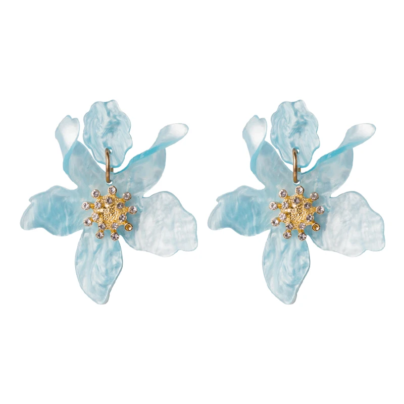 Trendy Big Acrylic Drop Earrings for Women Statement Vintage Wedding Party Earrings Fashion Jewelry Dangle Flowers Brincos - Окраска металла: light blue