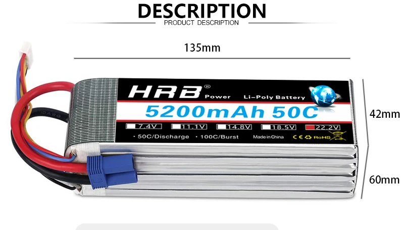 HRB Lipo 6S батарея 22,2 V 5200mah XT90 T Deans XT60 EC5 TRX вилка 50C для RC FPV Heli самолетов Багги автомобили грузовик приманки лодки запчасти