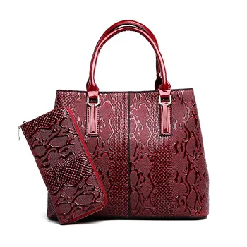 

Luxury Brand Snake Women Bag Black Red Patent Leather Women Handbags Set Large Capacity Shoulder Bag Female Tote Bags+Wallet