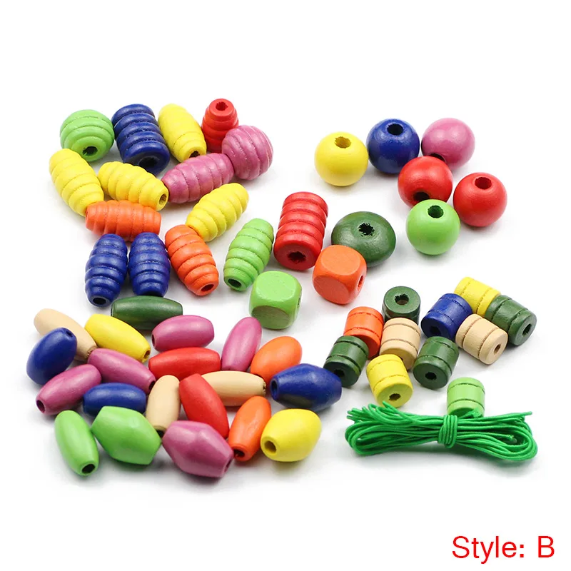 JHNBY, 3 стиля, коробка разных цветов из натурального дерева, бусины для прорезывания зубов, обучающая игрушка, DIY деревянные бусины для изготовления ювелирных изделий и ожерелья - Цвет: B