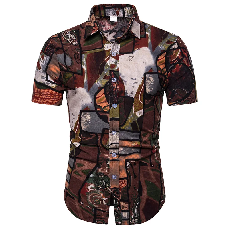 

Mens Beach Hawaiian Shirt Tropical Summer Short Sleeve Shirt Men Clothing Casual Loose Cotton Button Down Shirts Plus Size