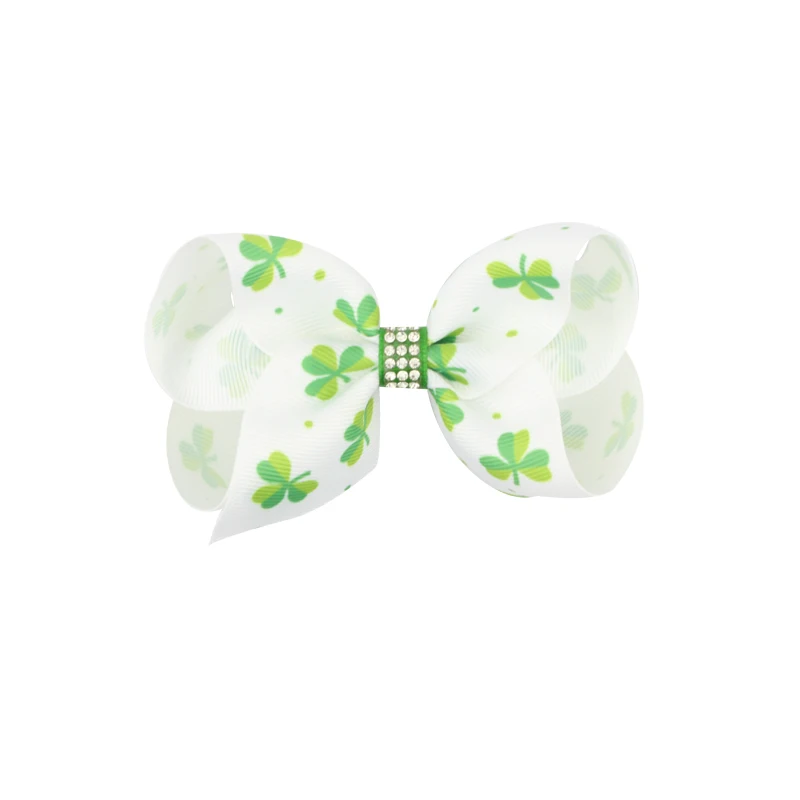 Big Bow Clip Boutique Hair Bows Green Clover Printing Hair Clip Grosgrain Ribbon Bow  Clips For  Kids Hairpins Boutique Hairclips Hair Accessories  (5)