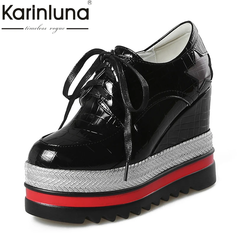 

KarinLuna Women's High Heel Hidden Wedges Straw Edge Rubber Sole Platform Oxfords Spring Casual Shoes