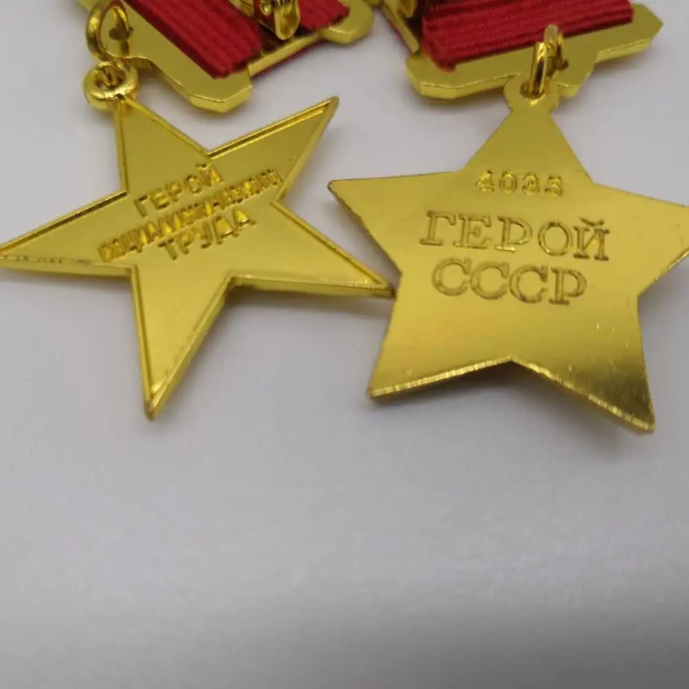 2 шт./лот, позолоченная Золотая Звезда Сталина, медаль, русская мировая война, СССР, советская пятизвездная медаль, с булавками, значок CCCP