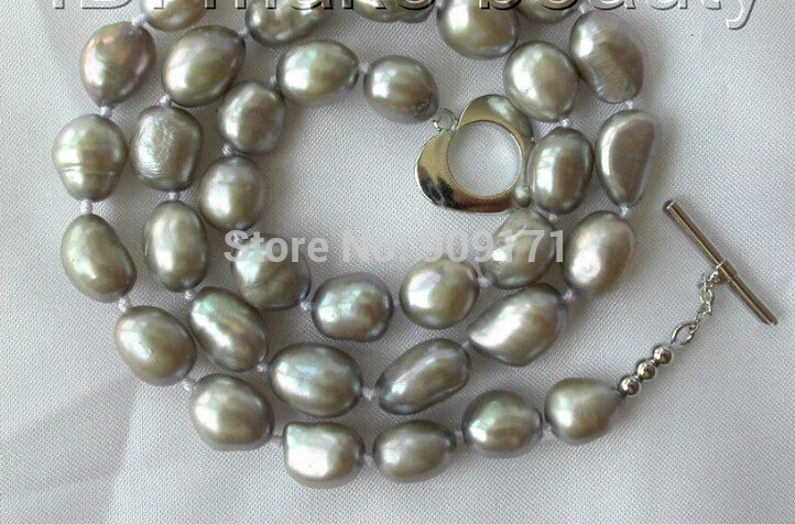 

FREE SHIPPING>>>@@ >&>>>stunning 11mm baroque gray freshwater cultured pearl necklace