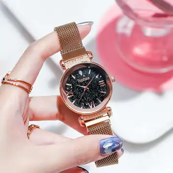 

2019 New Luxury Rose Gold Women Watch Starry Sky Magnet Buckle Ladies Creative Clock Waterproof Female Wristwatch zegarek damski