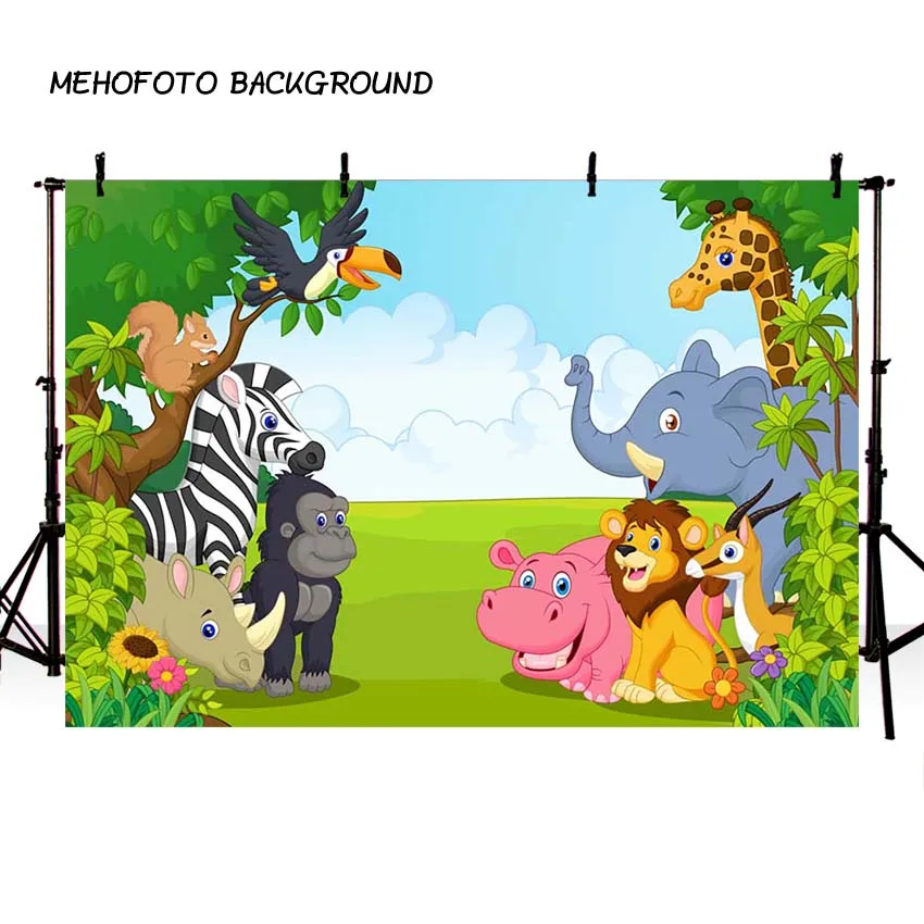 

Jungle Animal Photography Backdrops Cartoon Forest Safari Birthday Party Dessert Table Decor Photo Background Photocall Props