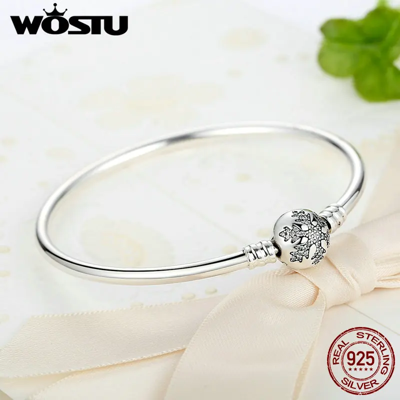 Kopen WOSTU Authentieke 925 Sterling Zilver Graveren Sneeuwvlok Sluiting Uniek als je Chain Armband Bangle Fit DIY Sieraden XCHS915