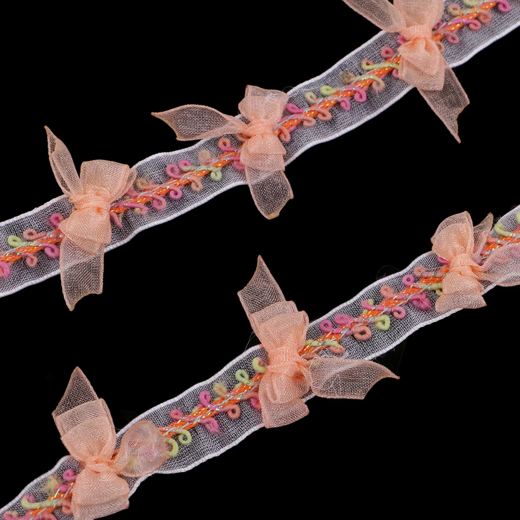 1 Yard Bowknot Embroidered Organza Ribbon Lace Trim Applique for Sewing on Clothing Dress Stage Costume Craft Supplies 13mm