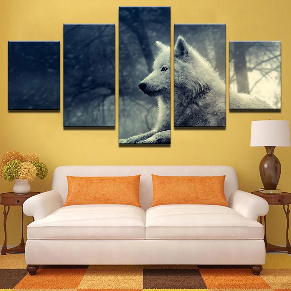 

Modular Pictures Living Room HD Prints Canvas 5 Pieces Animal White Fox Paintings Home Decor Wolf Dog Posters Wall Art Framework