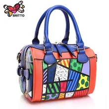 ROMERO BRITTO 2016 New Arrive Bags Handbag Women Famous Brands Digital Printing Beautiful Floral PU Shoulder