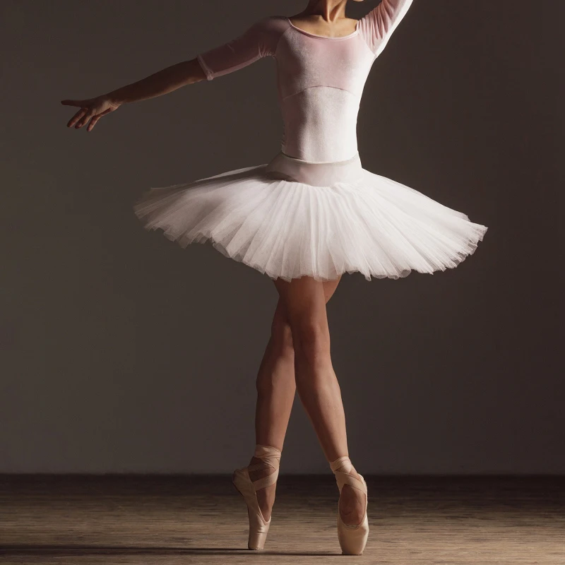 

Professional Adult Latin Ballet Swan Lake Dance White Black Elastic Waist Tutu Ballerina Four-Layer Mesh Tulle Mini Ball Skirt