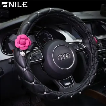 

Nile 38CM Artificial Leather With Pearl Pave And Flower Decoration Car Steering Wheel Cover For Lady Auto Steering Wheel Cover