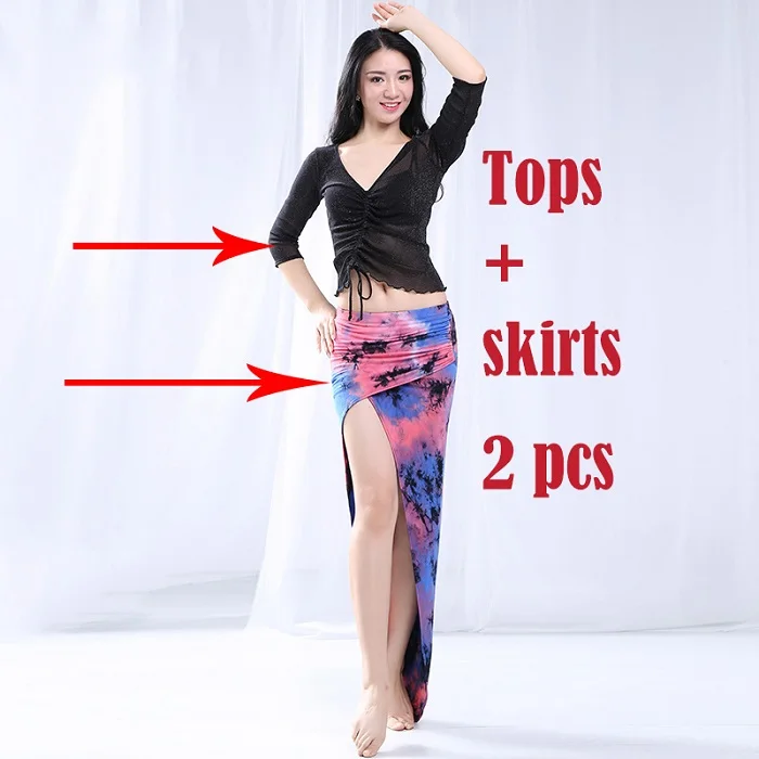 2 pieces set Новые современные костюмы для танца живота набор для женщин сексуальные топы Юбки 2 шт. танец живота одежда Восточный танец одежда DWY1439 - Цвет: 2 pieces set