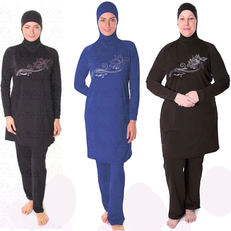 

2019 muslim swimwear women muslim swimwear islamic swimsuit big modest long sleeve muslim swim suits Large Print bathing wear