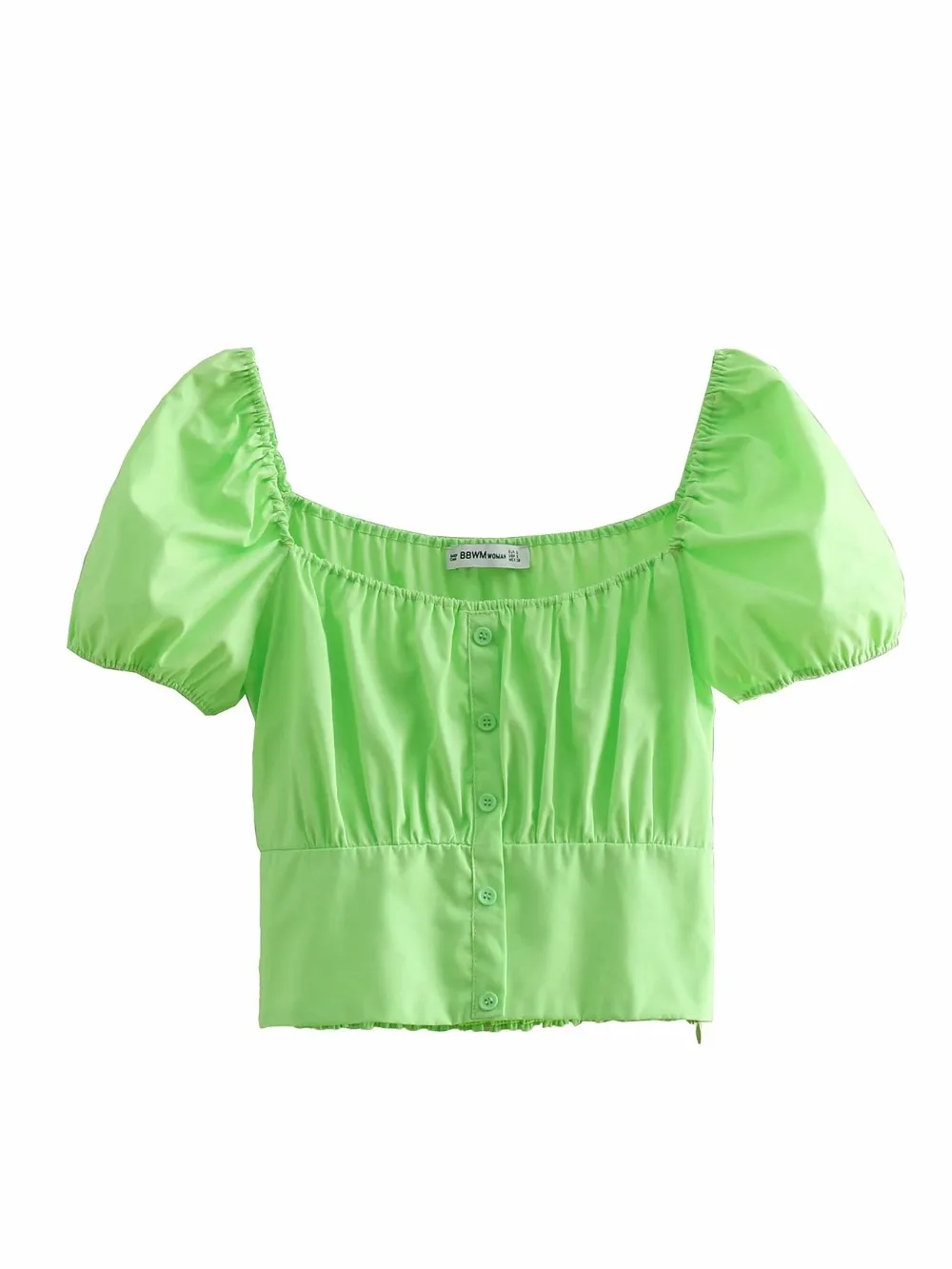 Новая женская Милая однотонная тонкая блуза в стиле кэжуал с пышными рукавами женская рубашка с эластичными пуговицами LS3352