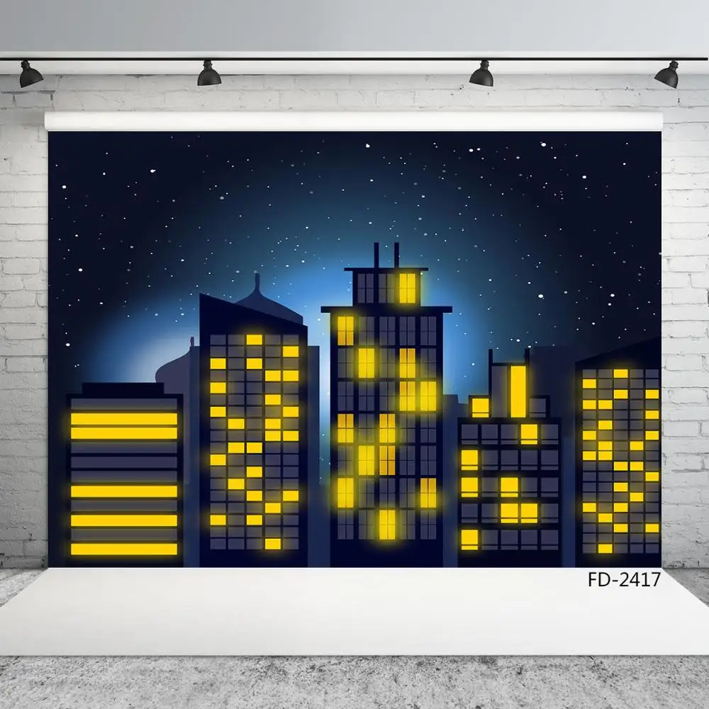 City Lights Surper Hero Photography Backdrops Vinyl Photo Studio Backgrounds for Baby Children Birthday Party Photobooth | Электроника